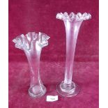 Two Victorian glass frill top vases