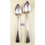 Two silver basting spoons - one by Peter, Ann and Wm Bateman (total 214g), London 1803 and another