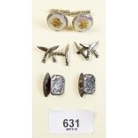 Two pairs of silver cufflinks and a pair of white metal novelty Gurkha knife form cufflinks