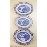 Three 19th century Turner Pearlware oval plates with basket weave design (the largest 23cm across)