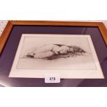 A small limited edition etching of a nude 'Claudia' 42/50 - 12 x 22cm