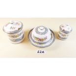 Three Crown Staffordshire floral porcelain lidded pots
