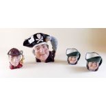 A large Royal Doulton character jug Long John Silver, two smaller character jugs Toby Philpott