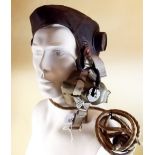 An RAF issue type C leather flying helmet with type H oxygen mask - fully wired