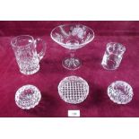 A collection of six cut glass items