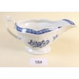 A Worcester first period strap fluted relief moulded sauce boat - c.1765