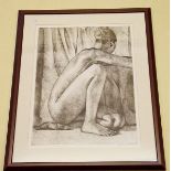 Mark Clark - large limited edition etching of a nude kneeling 15/75, dated 1999 - 57 x 43cm