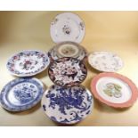 Three early Spode plates and one Derby plate c.1820 and others including Royal Worcester, Ridgway,