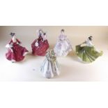 Four large Royal Doulton figures and one Royal Worcester figure