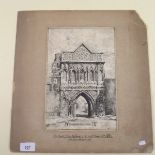 A pen and ink drawing of Ethelbert Gate, Norwich inscribed Croxon 1915