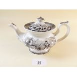 A small brown and white transfer 'Goat' pattern teapot c.1820 - 11cm high