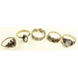 Five various silver rings