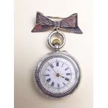 A Fulda and David enamel faced ladies silver fob watch - 1907 - 1920, boxed