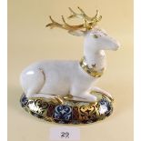 A Royal Crown Derby White Hart Heraldic Stag paperweight No 860 - with original box and certificate