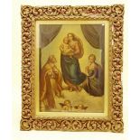 An ornate gilt Victorian scroll work picture frame with religious print of the Holy Family - total