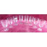 A collection of eight antique goblets with etched fern pattern - two with chipped bases