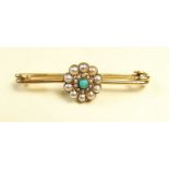 A Victorian 18 carat gold turquoise and seed pearl brooch