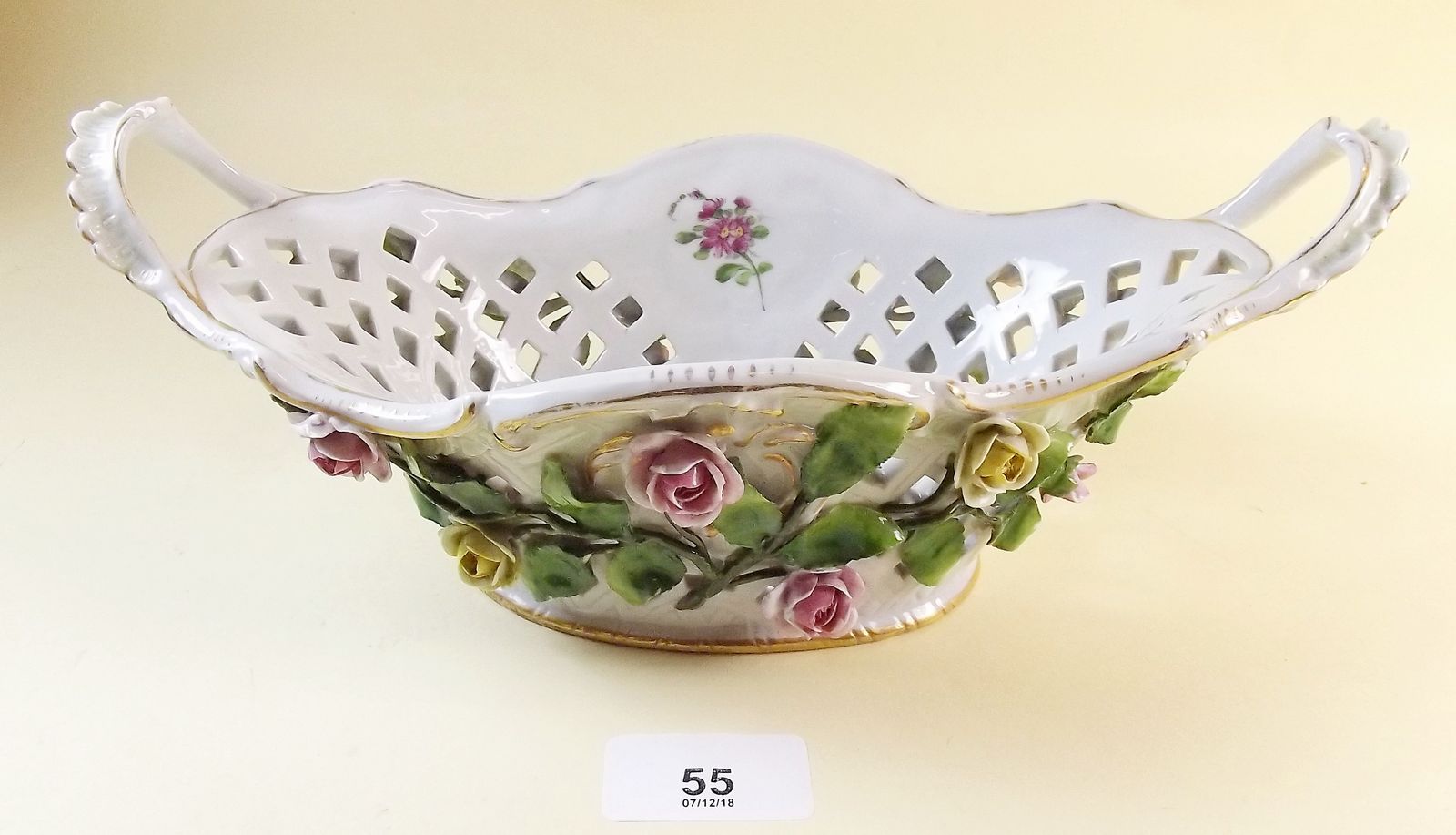A Von Schierholz handpainted porcelain basket c.1910