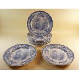 A collection of Thomas Till and Son 'Royal Cottage' blue and white transfer print plates c.1860