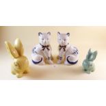 A Sylvac rabbit, a Kelsboro rabbit and two reproduction Staffordshire style cats