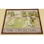 A weathered double sided pub sign 'The Cricketers' from Richmond - 96cm x 126cm overall measurement