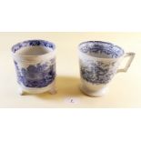 A blue and white transfer pattern tankard and pot c.1820