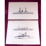 Two pen and ink illustrations of ships 1893 - 33 x 24