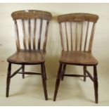 Two slat back farmhouse kitchen chairs