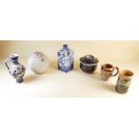 A group of various pottery items including ginger jar, ewer, vase etc