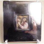 A Russian watercolour miniature of Christ carrying the Cross mounted in a silver frame - the