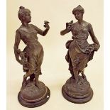 Two Victorian spelter figures of classical women 'Fleurs des Champs' after Guillot - 50cm tall