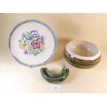 A Paragon Pottery banded fruit bowl, Poole Pottery floral plate and Wade posy trough