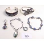 A group of assorted silver bangles and earrings etc - approx 90g