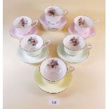 A set of six Paragon Harlequin cups and ten saucers