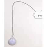 A silver pendant and chain set rainbow moonstone