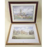 Two prints of Gloucester Cathedral and The Pump Room, Cheltenham - 24 x 34cm