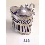 A silver oval pierced mustard pot, London 1905 - 107g