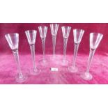 Seven tall twisted stem liqueur glasses - 22cm high