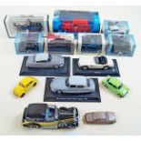 A collection of toy cars, some boxed including Corgi and Oxford examples