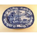 A large blue and white transfer print platter 'Philosphical' pattern c.1820
