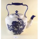 A large blue and white china kettle with handle - 30cm high