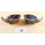 A pair of early blue and white transfer print butter dishes c.1800