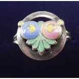 A Bernard Instone sterling silver and floral enamel ring, size K