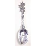 A Dutch silver spoon with sailing galleon terminal and embossed windmill landscape to bowl - 70g