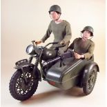 A Palitoy Action Man motorcycle and sidecar combination with two action figures