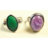 A silver and amethyst ring and a silver and green enamel ring
