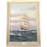 W Hoffman - an oil on board sailing ship