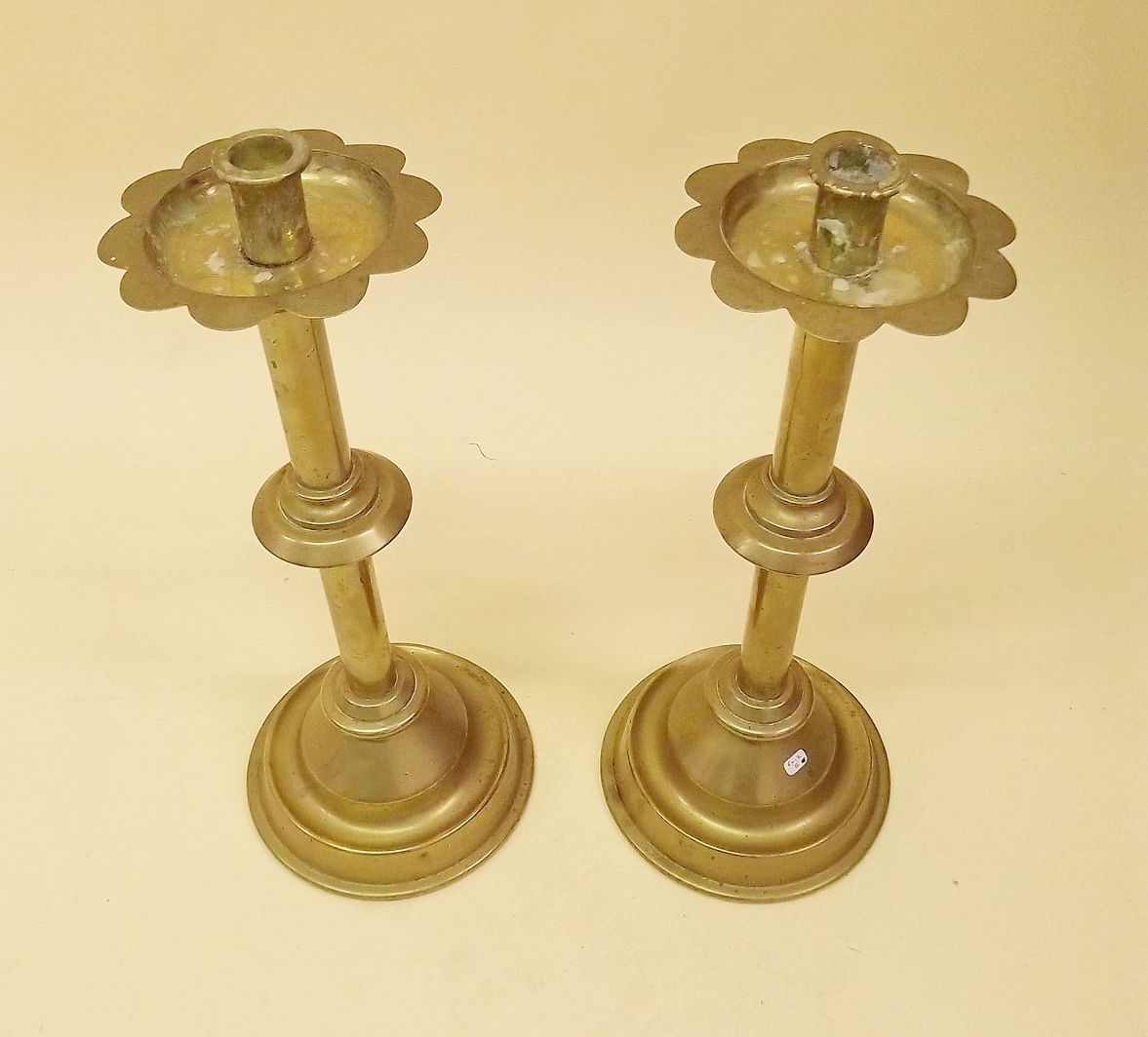 A pair of large brass ecclesiastical candlesticks - 46cm high - Image 2 of 2