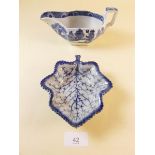 A blue and white Pearlware sauce boat and pickle dish c.1790