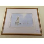 Ken Hammond - watercolour yachts in harbour scene - 25 x 35cm